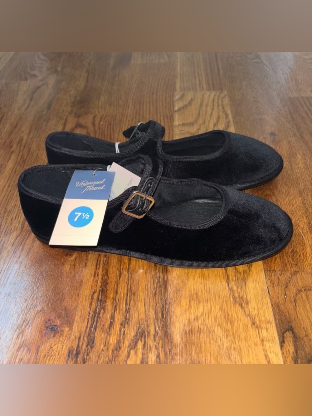 Universal Thread Black Velvet Mary Jane Flats with Buckle Accent
